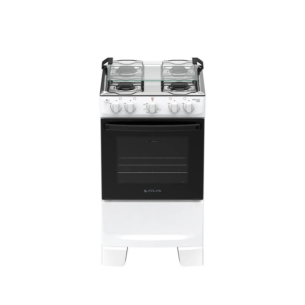 Fogão 4 Bocas Atlas Mônaco Plus Mesa Inox Bivolt Branco