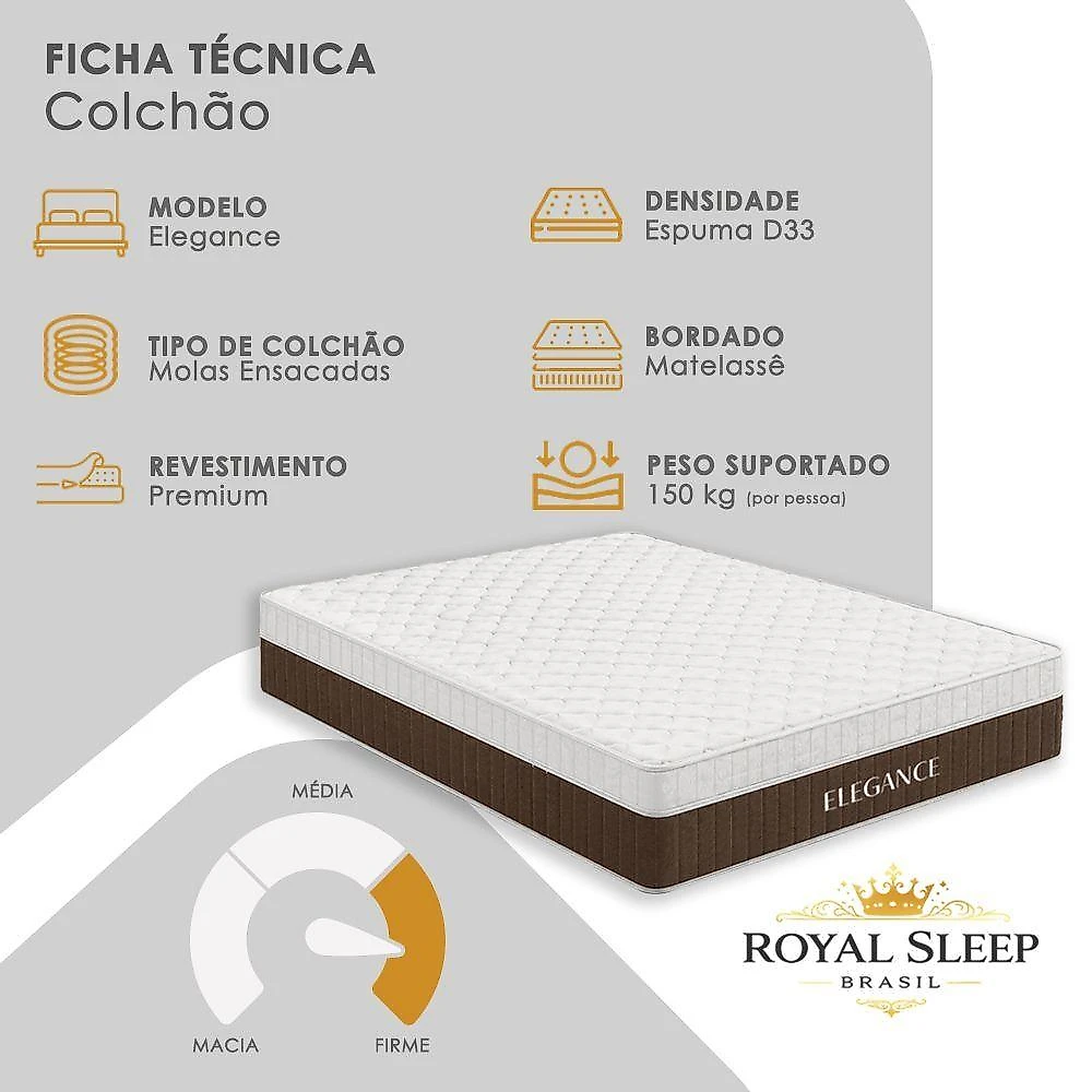 Cama Box com Baú Casal Elegance Euro Pillow Molas Ensacadas Tecido Branco Royal