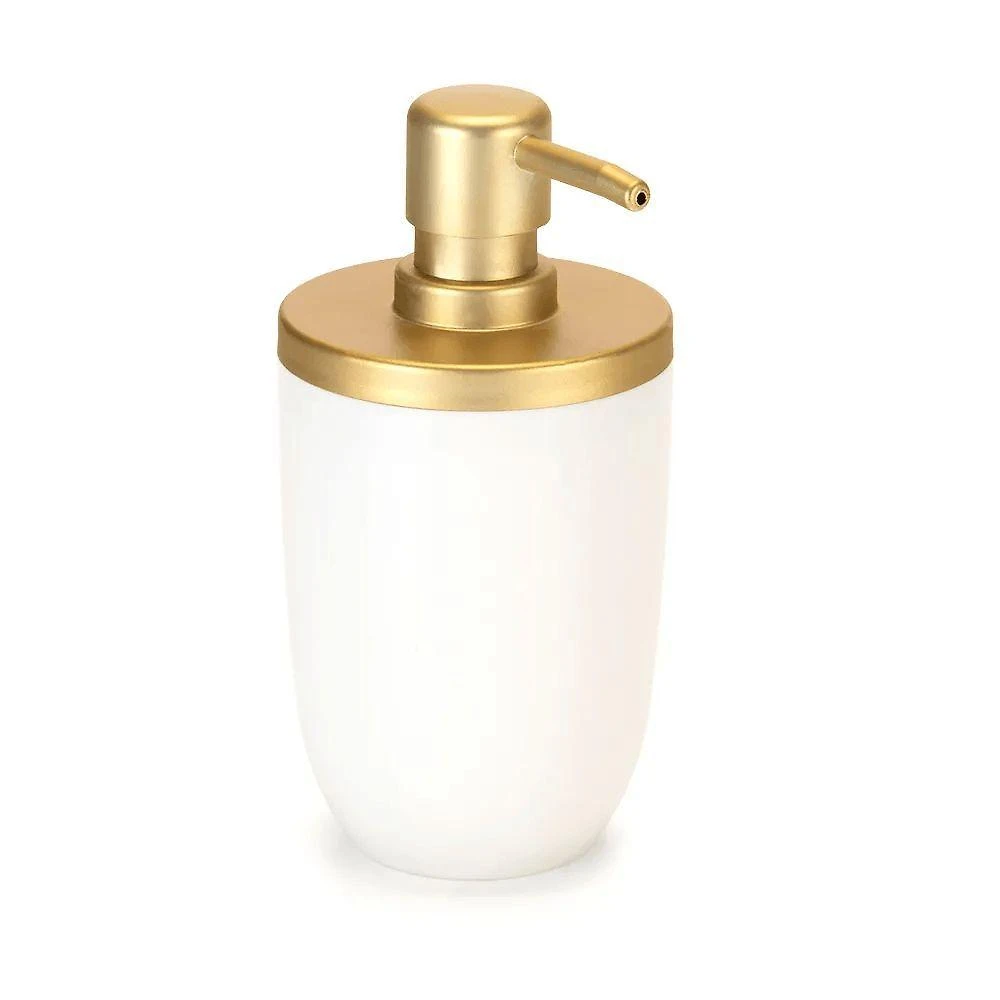 Porta Sabonete Líquido 500ml Modelo Branco Dourado em Aço para Banheiro Ou Cozinha Arthi