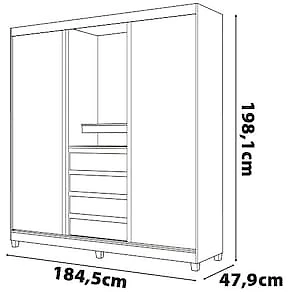 Miniatura Guarda-Roupa Casal Bartira Fortaleza II 2 Portas de Correr 4 Gavetas Externas 1 Espelho Fixo MDP - 184,5cm de Largura Avelã/Capuccino