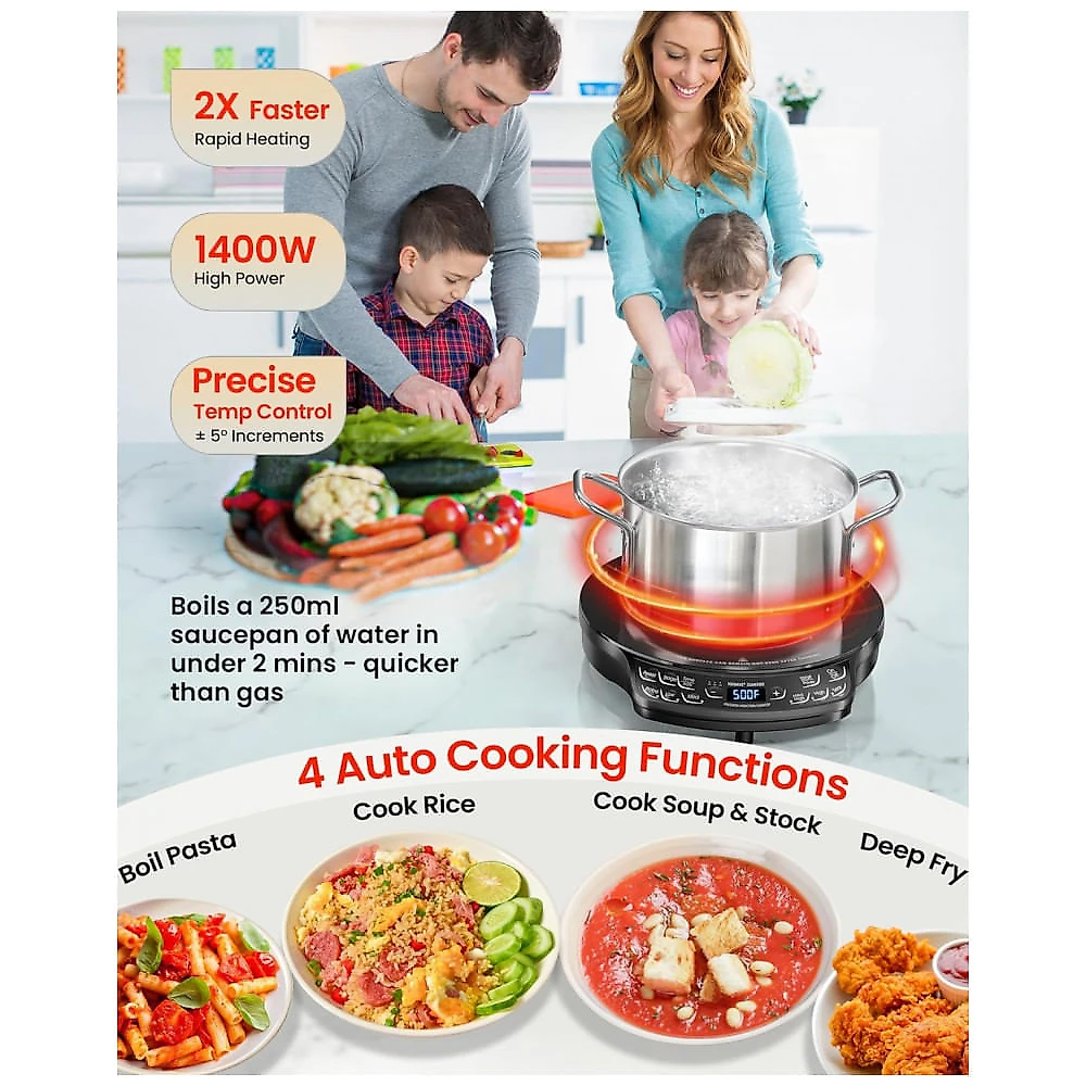 Cooktop de Indução Portátil Nuwave Diamond com Sonda, Queimador Avançado para Bancada, 91 Temperaturas de 37,7°C a 260°C, Vidro Cerâmico
