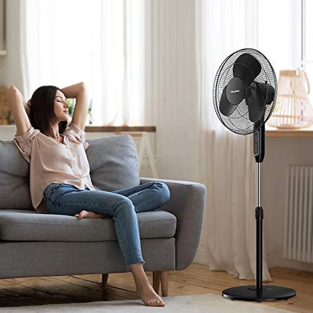 PELONIS 16 Pedestal Remote Control Oscillating Stand Up Fan 7Hour Timer 3Speed and Adjustable Height PFS40A4BBB Supreme 16Black