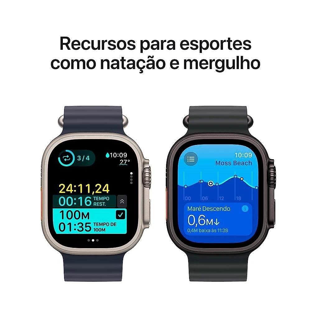 Apple Watch Ultra 2 GPS + Cellular, Caixa Preta de Titânio de 49 mm, Pulseira Loop Alpina Verde Escura, Tamanho M - MX4R3BE/A