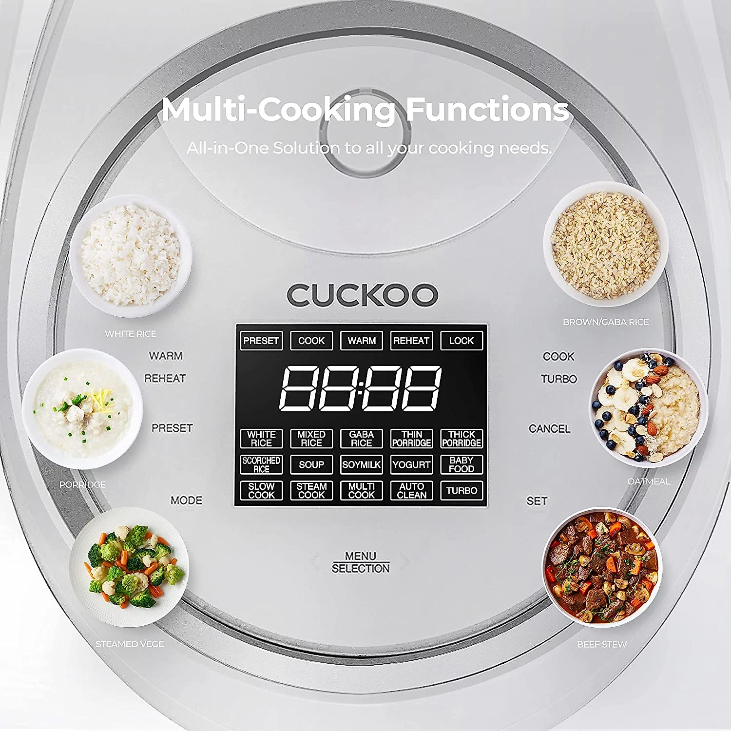 Cuckoo CR1020F Panela de Pressão Elétrica Multifuncional 18L 1 6 Definições Painel Digital Aço Inoxidável 890W110V Branco