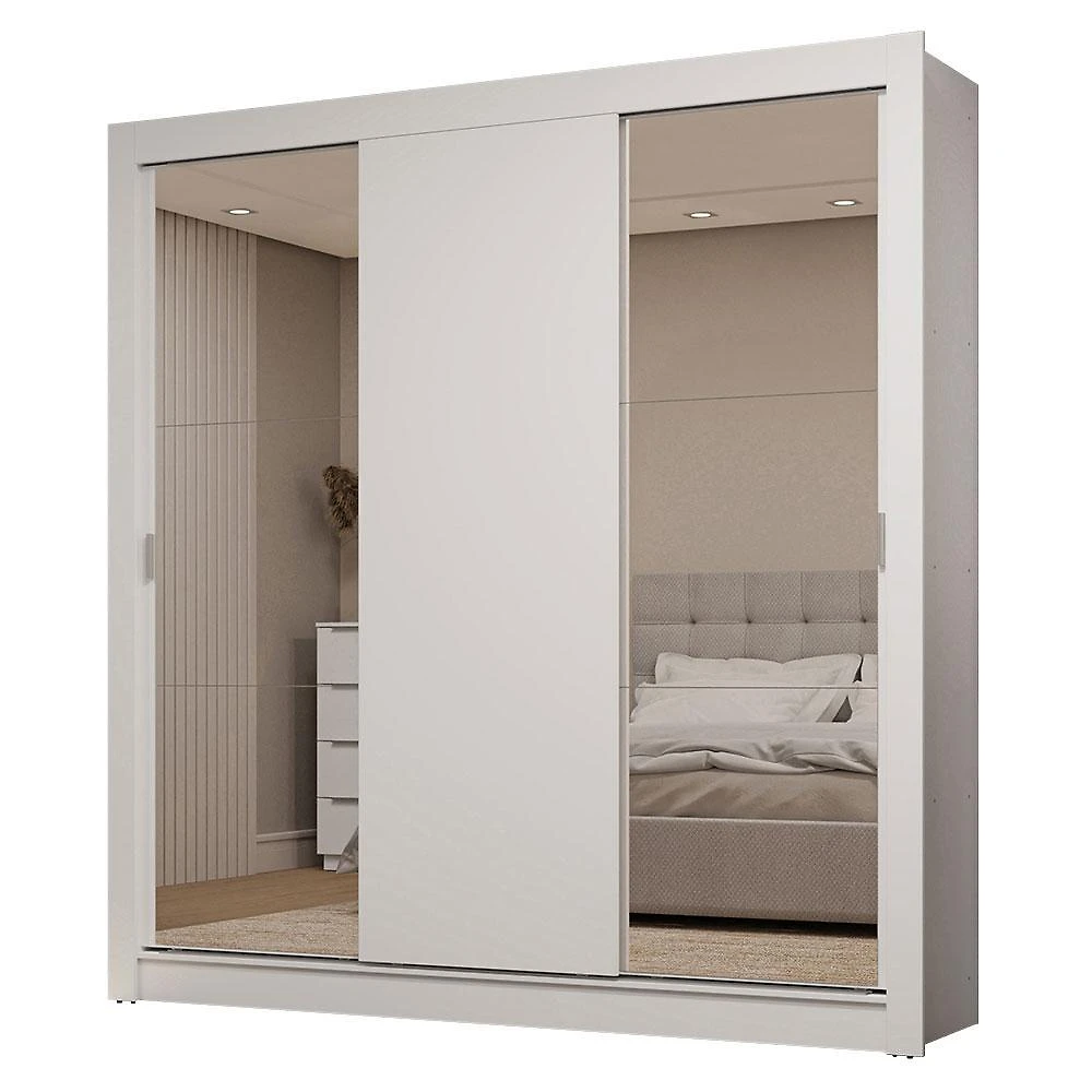 Guarda-roupa casal 3 portas de correr com espelhos 2 gavetas sublime madesa