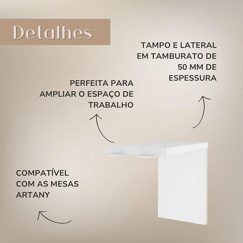 Conjunto Mesa Escritório Tamburato com Gavetas Lado Direito e Mesa de Apoio Carvalho / Branco