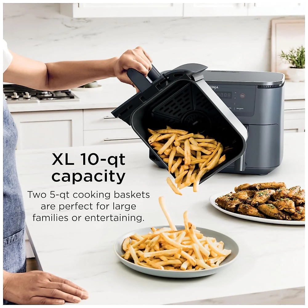 Fritadeira Elétrica Air Fryer Ninja DZ550GY Cinza 10 QT Cestas Duplas Termômetro Integrado 10 em 1 1690 W 110V