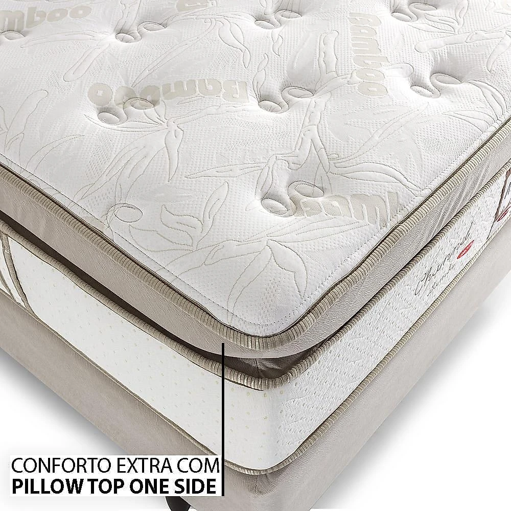Cama Box Suede Casal Herval Channel Bambu, 72x138x188 cm, Molas Ensacadas Cama Box Suede Casal, Molas Ensacadas Herval Channel Bambu, 72x138x188 cm, Bege e Branco