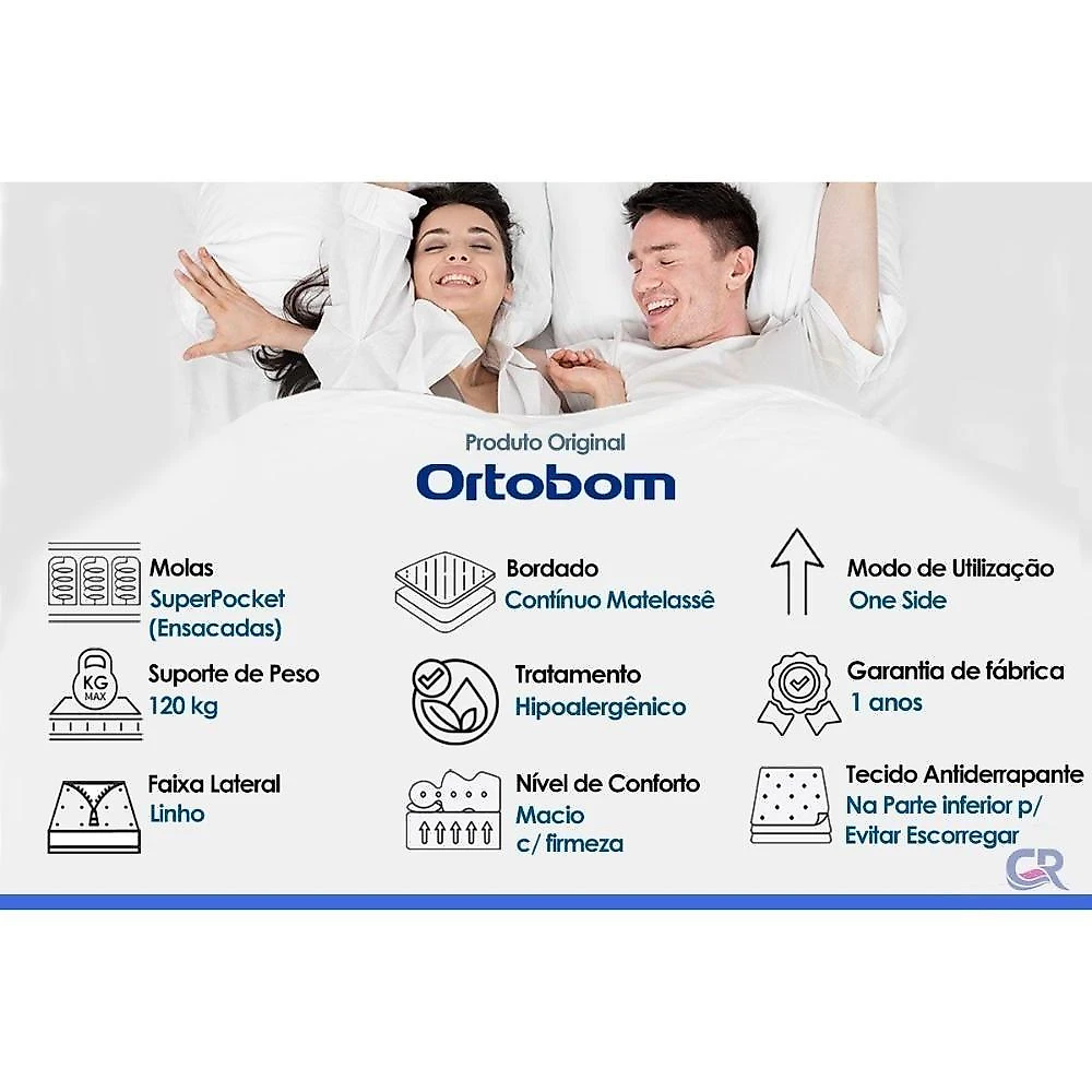 Cama Box com Colchão Solteiro Plenno Molas Ensacadas Branco Ortobom