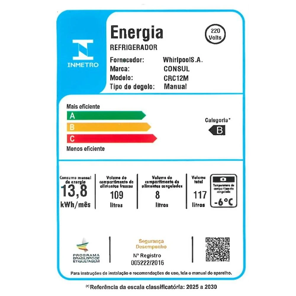 Frigobar Consul CRC12MB 117 Litros, Branco - 220 Volts