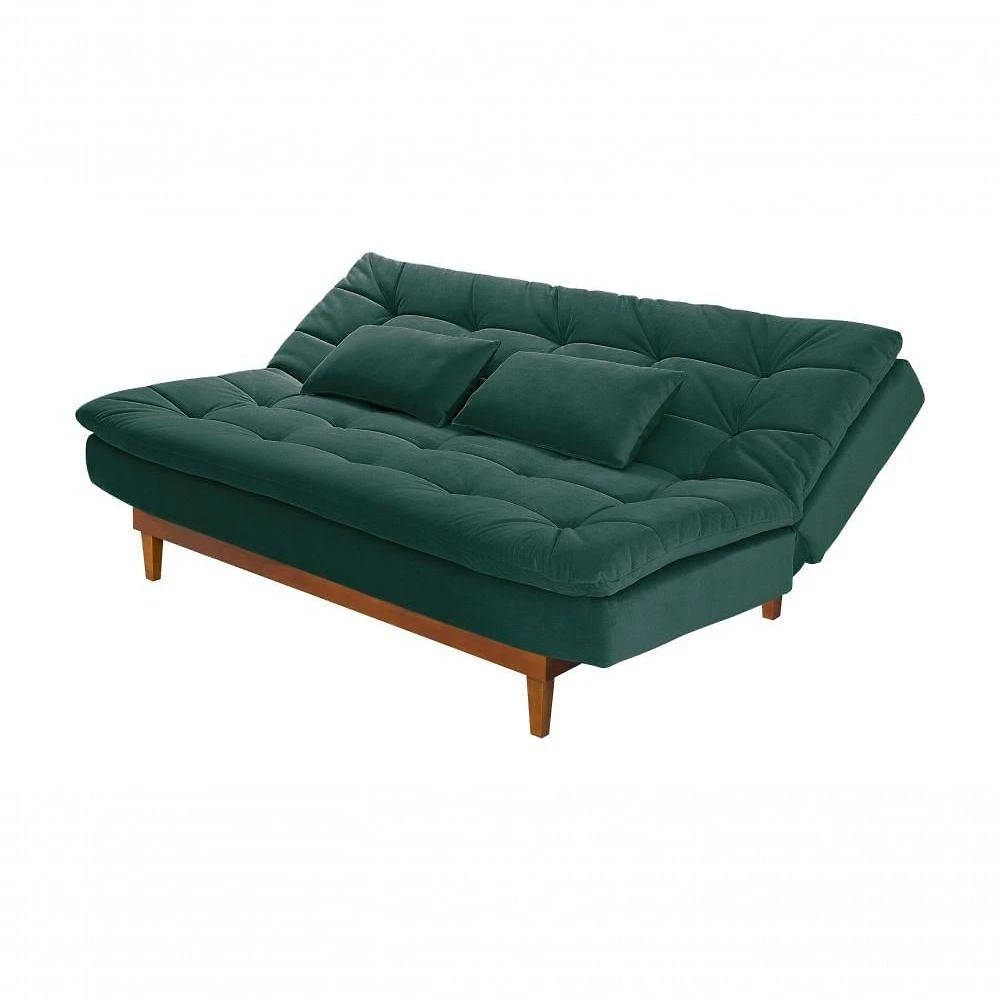 Sofá Cama Dubai 3 Lugares Império Reclinável Casal Pés Madeira Espuma Especial D33 Madero Verde 403