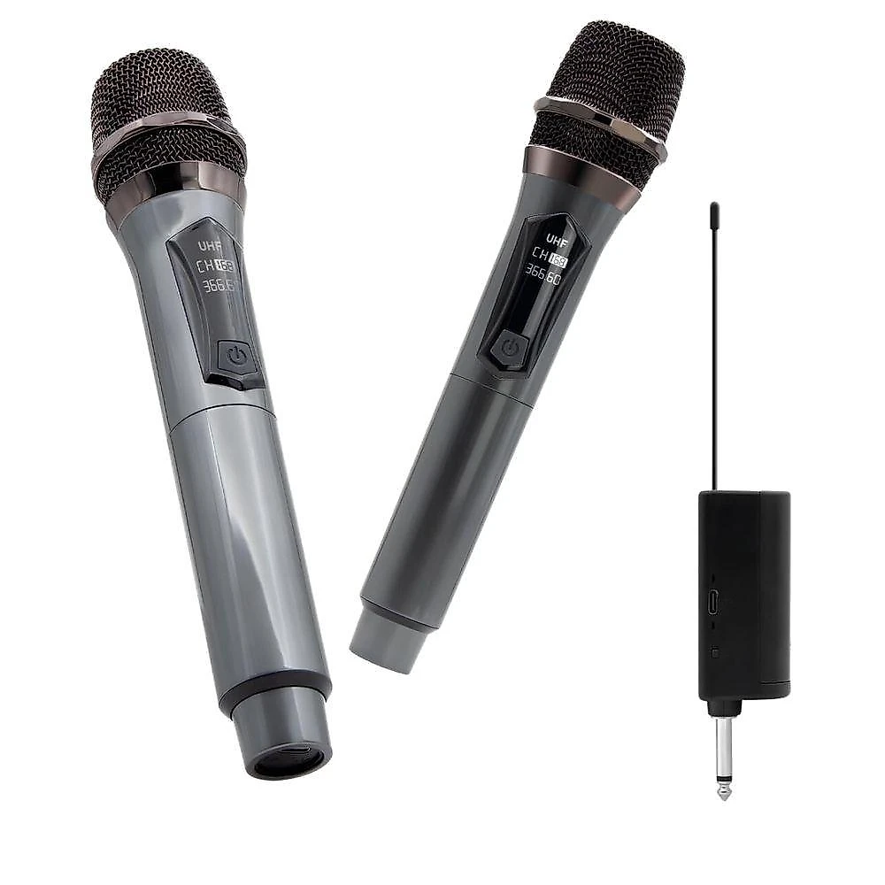 Kit 2 Microfones sem Fio P2 Ka M87C para Karaokê Preto Kapbom