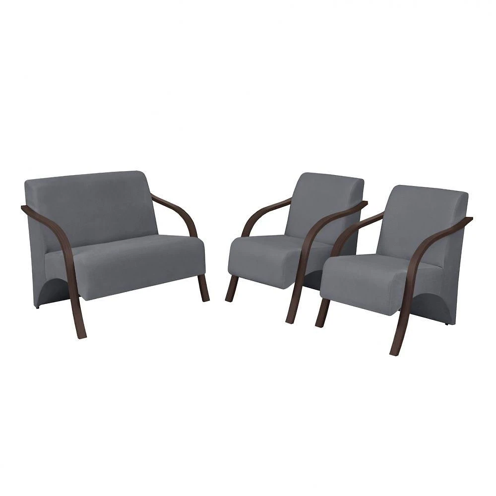 Conjunto Poltronas Vênus Braço Madeira Cinza