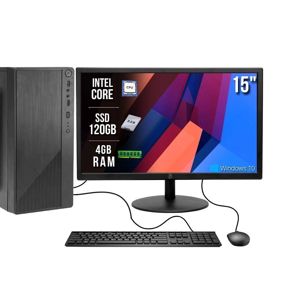 PC Completo Intel E7400 Dual Core 4GB RAM SSD 120GB Pronto para Uso