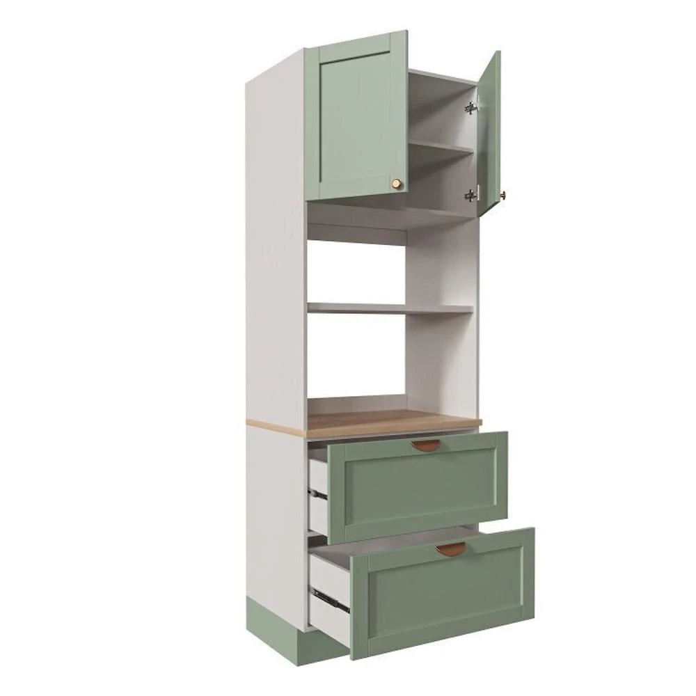 Cozinha Modulada 7 Peças com Tampo 1 Torre 3 Aéreos 3 Balcões Arizona Cabecasa Madeiramadeira Figueira/Menta
