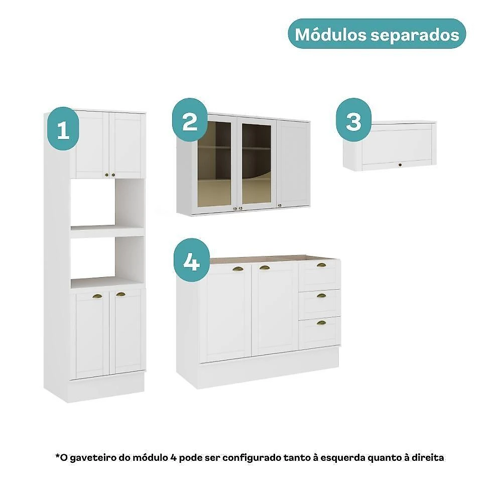 Cozinha Completa com Balcão Milla Meadow 10 Portas 3 Gavetas MDF Branco Móveis Carraro webcontinental-7893455169919