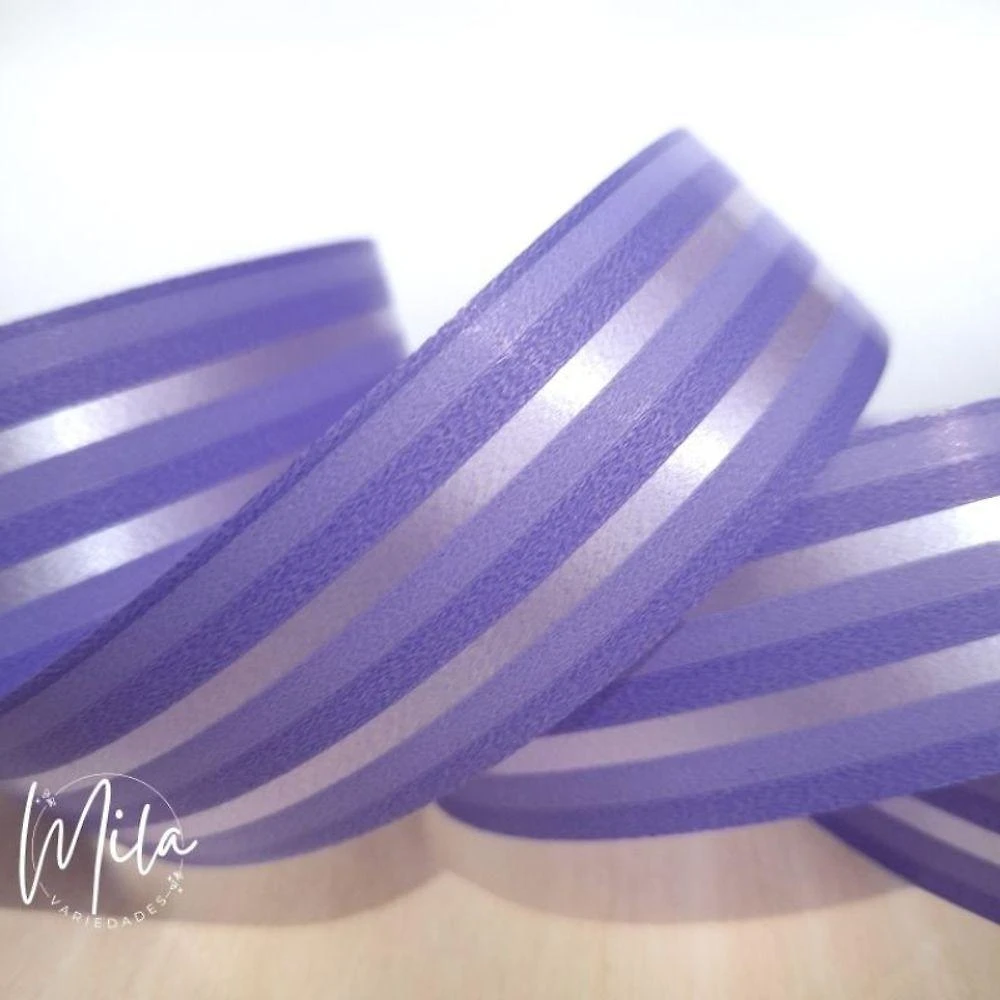 Fita Decorada para Laço Polietileno 32mm X 10 Metros Listras Lilás 1 Rolo
