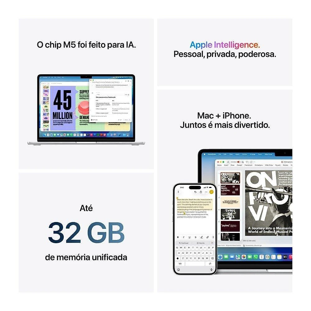 MacBook Air Apple 13" Chip M5, CPU de 10 Núcleos, GPU de 8 Núcleos, Neural Engine de 16 Núcleos, 512GB, Azul-céu - MDHH4BZ/A