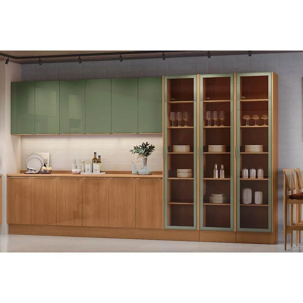 Kit Cozinha Vibra C12P31 12 Módulos sem Gavetas MDF-MDP 80CM Canela e Verde Pistache Kappesberg