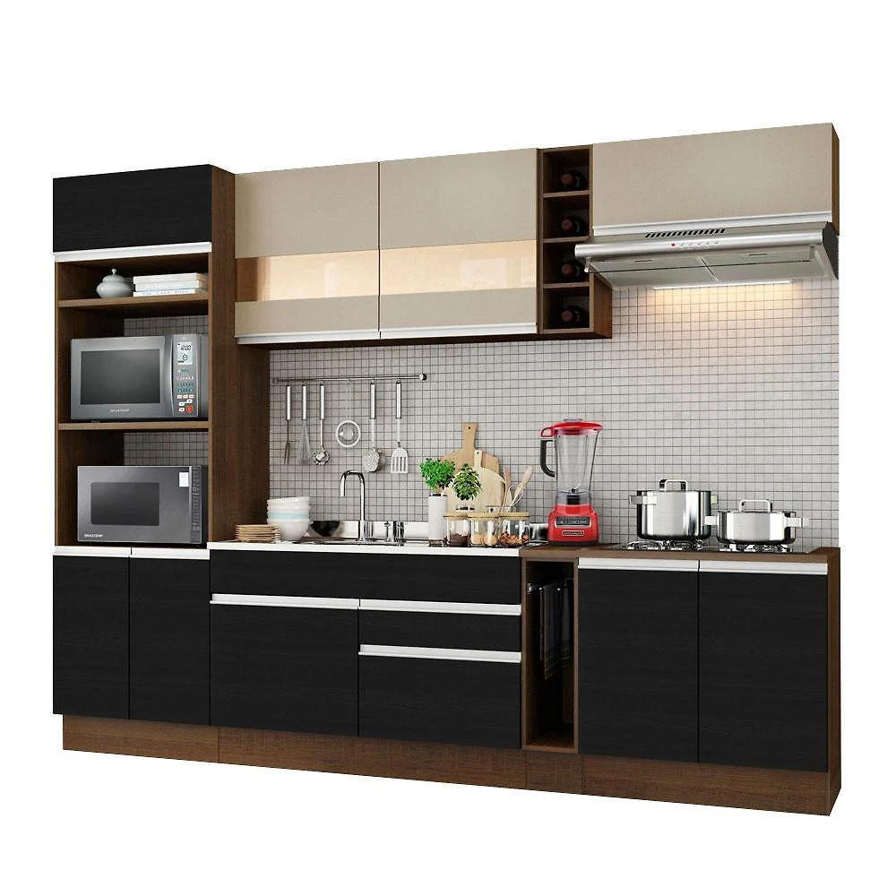 Armário de cozinha completa madesa vicenza com balcão (sem tampo e pia) - rustic/preto