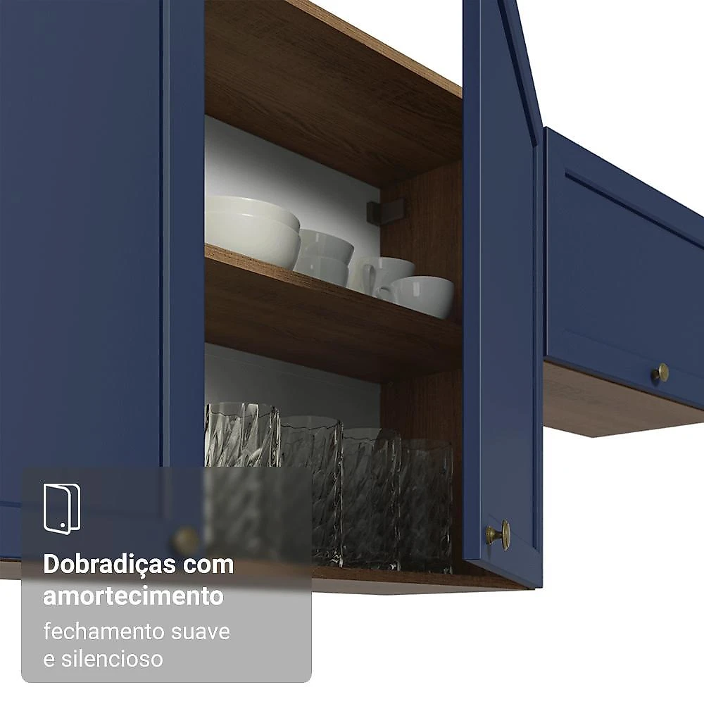 Armário aéreo 80 cm 2 portas rustic/azul vik madesa