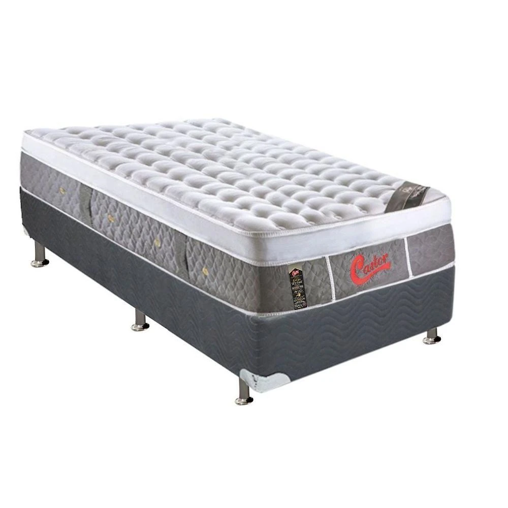 Cama Box Solteiro: Colchão Molas Pocket Ensacadas Castor Light Stress Oxygen New Plush + Base Crc Suede Gray (88x188)