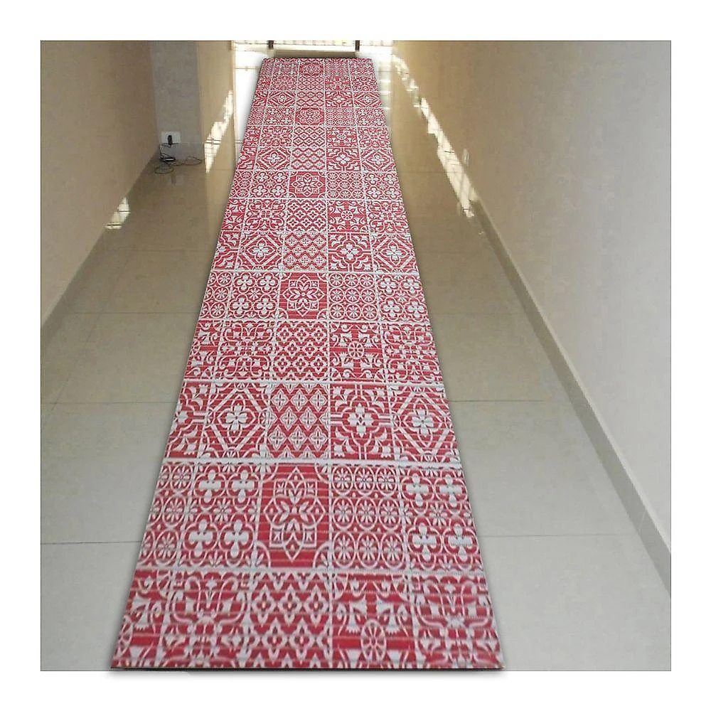 Tapete Passadeira Emborrachada Pvc Antiderrapante 0,65x3,00m Azulejo Vermelho Branco