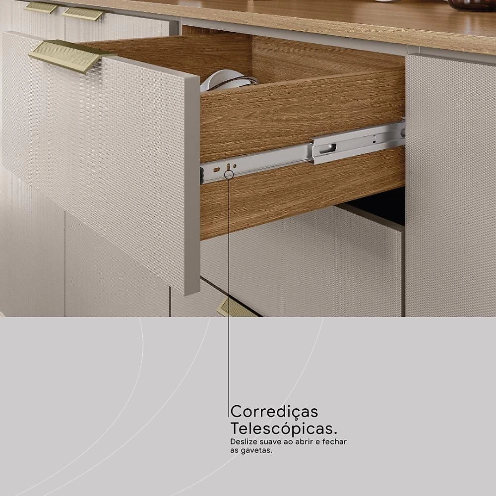 Armário De Cozinha Compacta 10 Portas 2 Gavetas Amora Amêndola Touch-nude Prime Tx