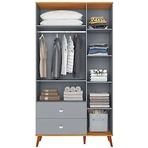 Miniatura Guarda-Roupa Infantil Bartira Ternura com 3 Portas, 2 Gavetas - 106,8 cm de Largura Azul Wood