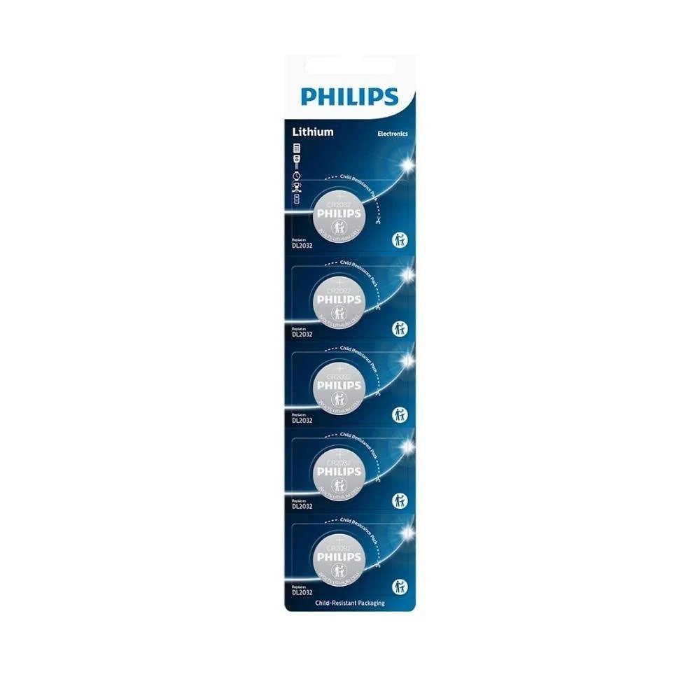 Bateria de Lítio Philips CR2032 para Dispositivos Eletrônicos Cartela com 5 Unidades