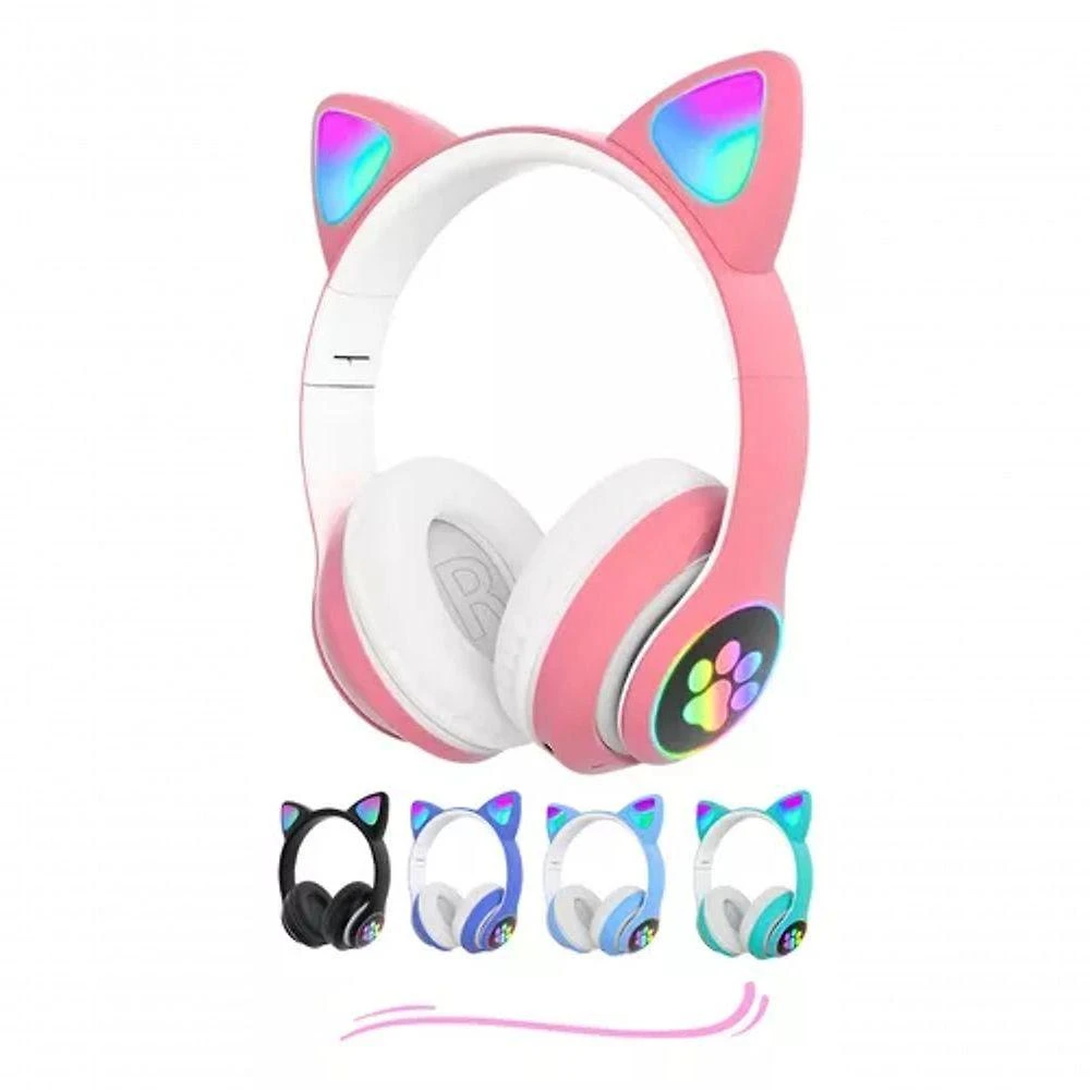 Fone de Ouvido Infantil Bluetooth com LED Genai Eletronicos Gatinho Dobrável para Música e Chamadas