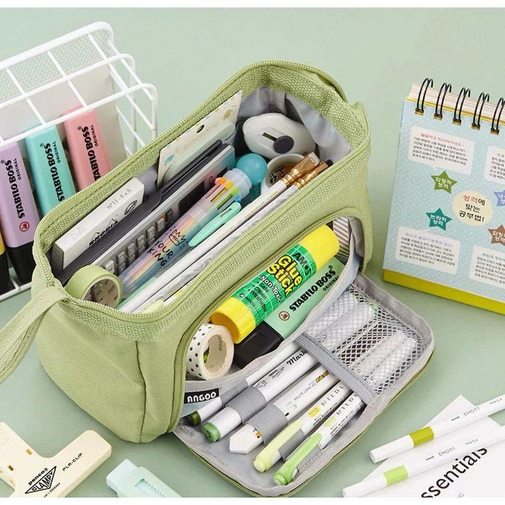 Estojo Escolar com 3 Divisórias OEM 900407 Grande Unissex com Zíper Verde
