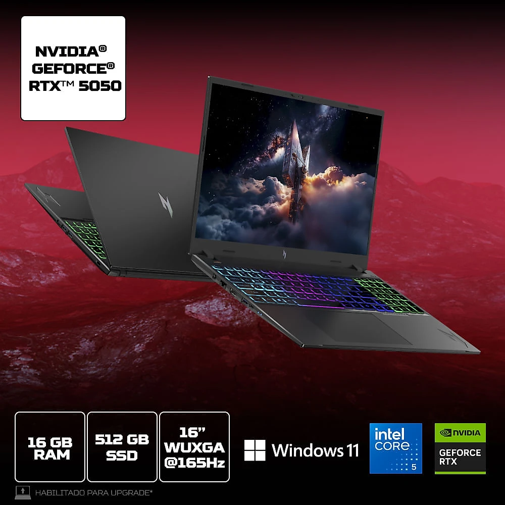 Notebook Gamer Acer Nitro V16 ANV16-I31-50ZU Intel® Core™ 5 210H 16GB RAM 512GB SSD RTX5050 Windows 11 Home 16"