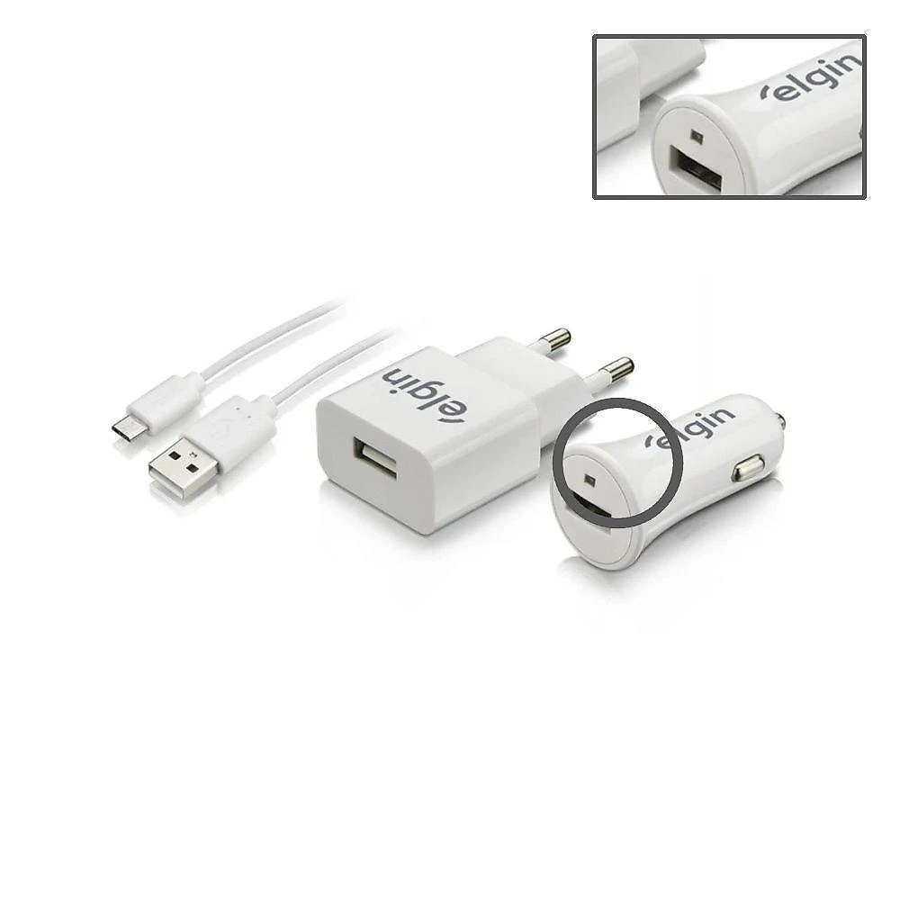Kit Carregadores Elgin USB com Cabo Micro USB 1M Bivolt 5V 1A Branco 1 Unidade