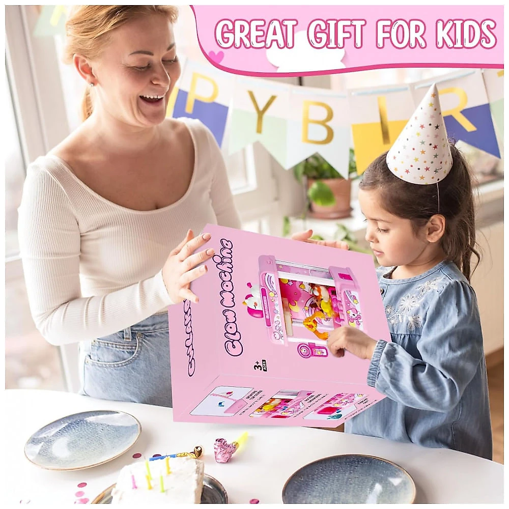 Máquina de Garra Rosa CWLAKON – Mini Arcade Infantil com 20 Prêmios, Luzes LED, Som e Temporizador de 60 Segundos