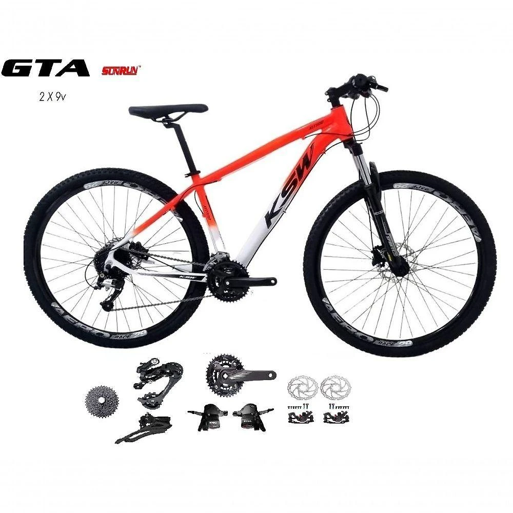 Bicicleta Aro 29 Ksw Xlt Kit 2x9 Gta Sunrun Freio Disco K7 11/36 Pedivela 24/38d Garfo Com Trava - Laranja/branco Tam.17