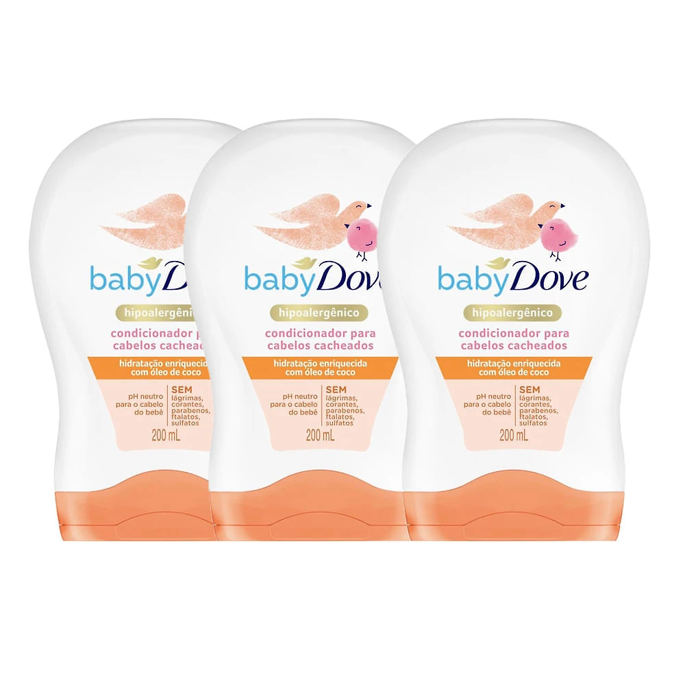 Condicionador Dove Baby Hidratação Enriquecida Cabelos Cacheados com 200ml | Kit com três unidades