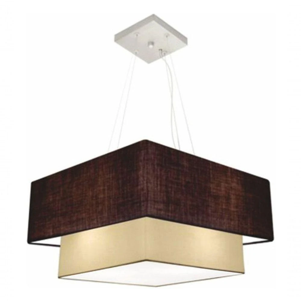 Lustre Pendente Duplo Quadrado Vivare Md-4344 Cúpula Em Tecido 45x35cm - Bivolt Café-bege