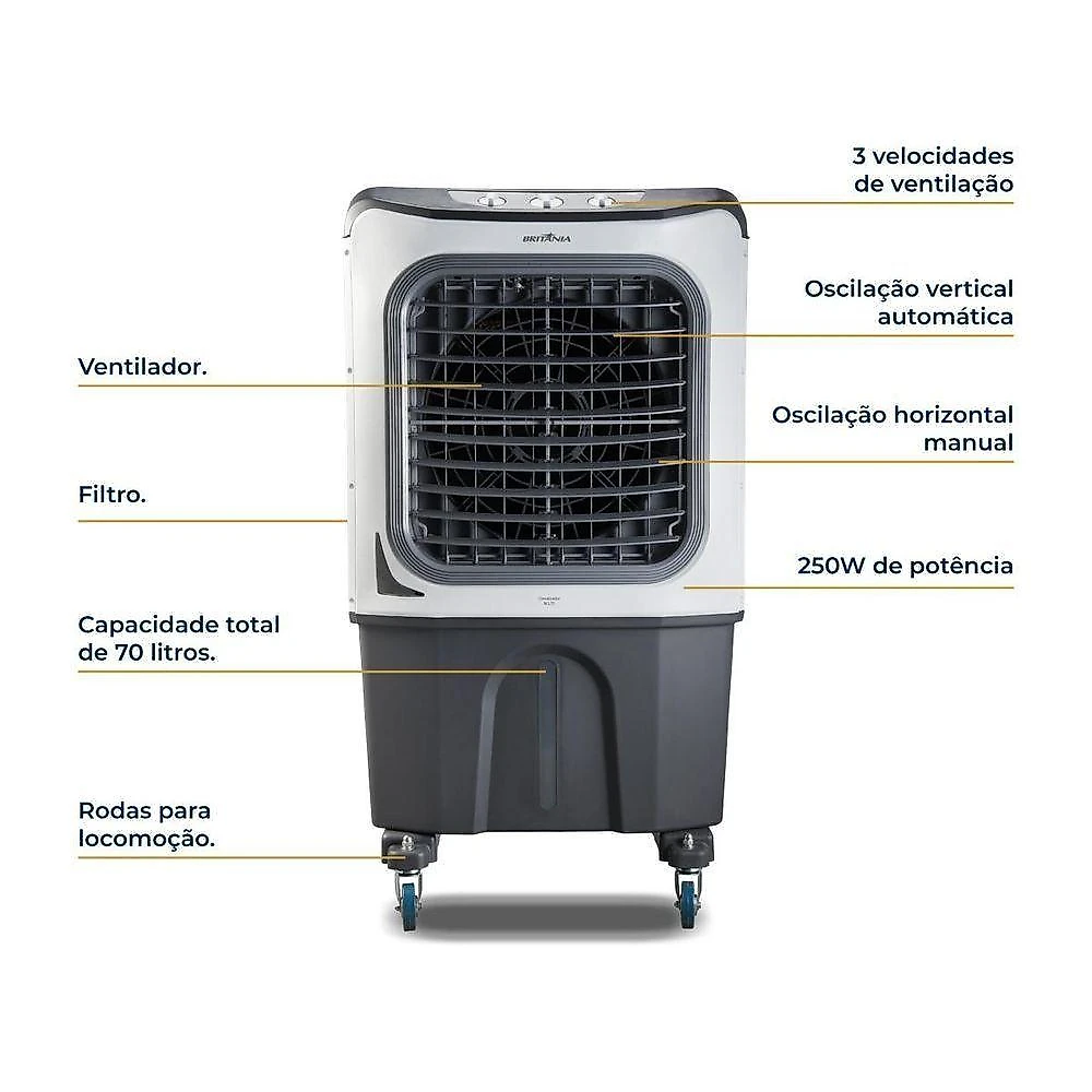 Climatizador De Ar Britânia 70L 4 Em 1 BCL70 3 Velocidades 220V