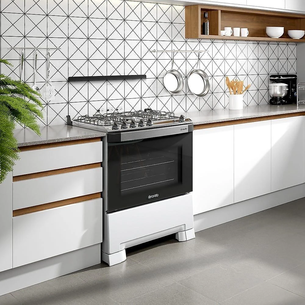 Fogão Mueller 5 Bocas Decorato Branco Com Tripla Chama Branco Bivolt