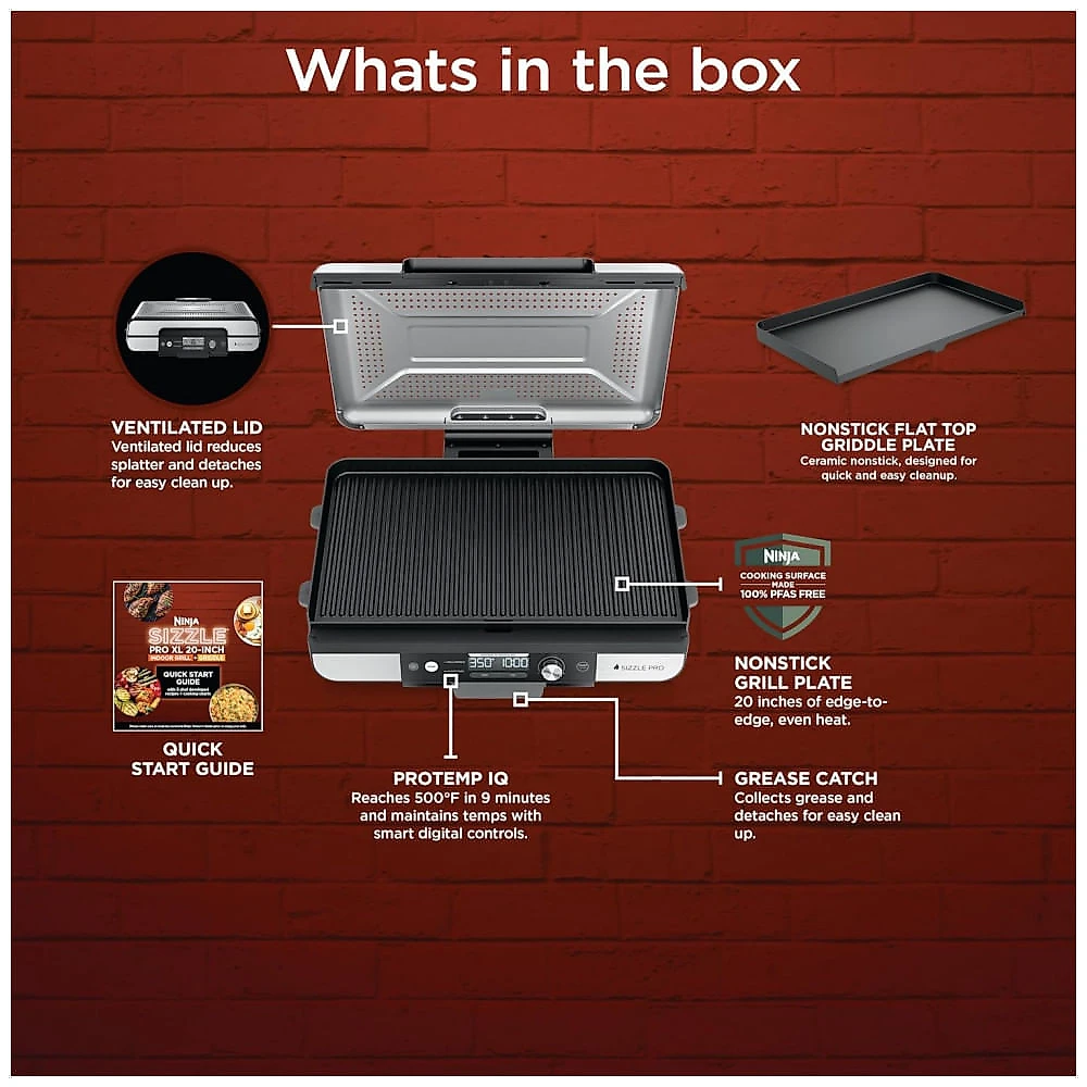 Grill Ninja GX101 Sizzle Pro XL 51cm Chapa e Grelha Elétrica Antiaderente 120V
