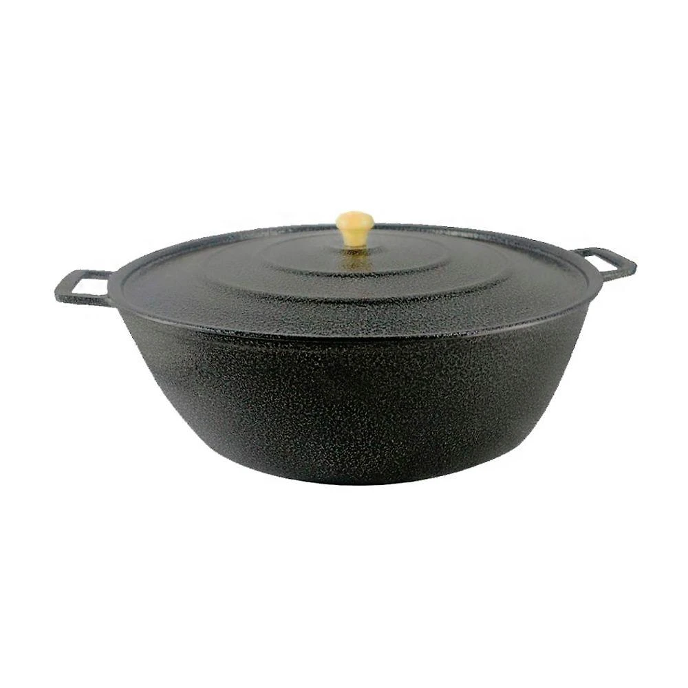 Tacho Restaurante 55cm 27L Alumínio Fundido Craqueado Preto com Alça de Madeira Diviforte