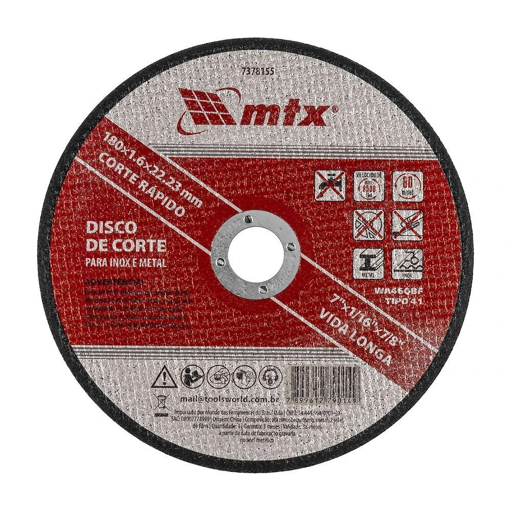 Ferramenta Disco para Inox e Metal 180mm Alta Durabilidade Inox MTX