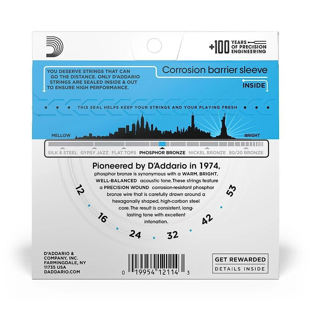 Encordoamento Violão EJ16 Phosphor Bronze 12-53 Leve D'Addario