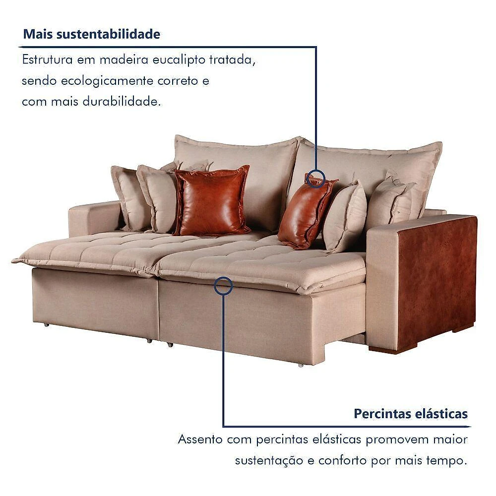 Sofá Cama Verona 3 Lugares Retrátil e Reclinável 220CM Cinza Linho