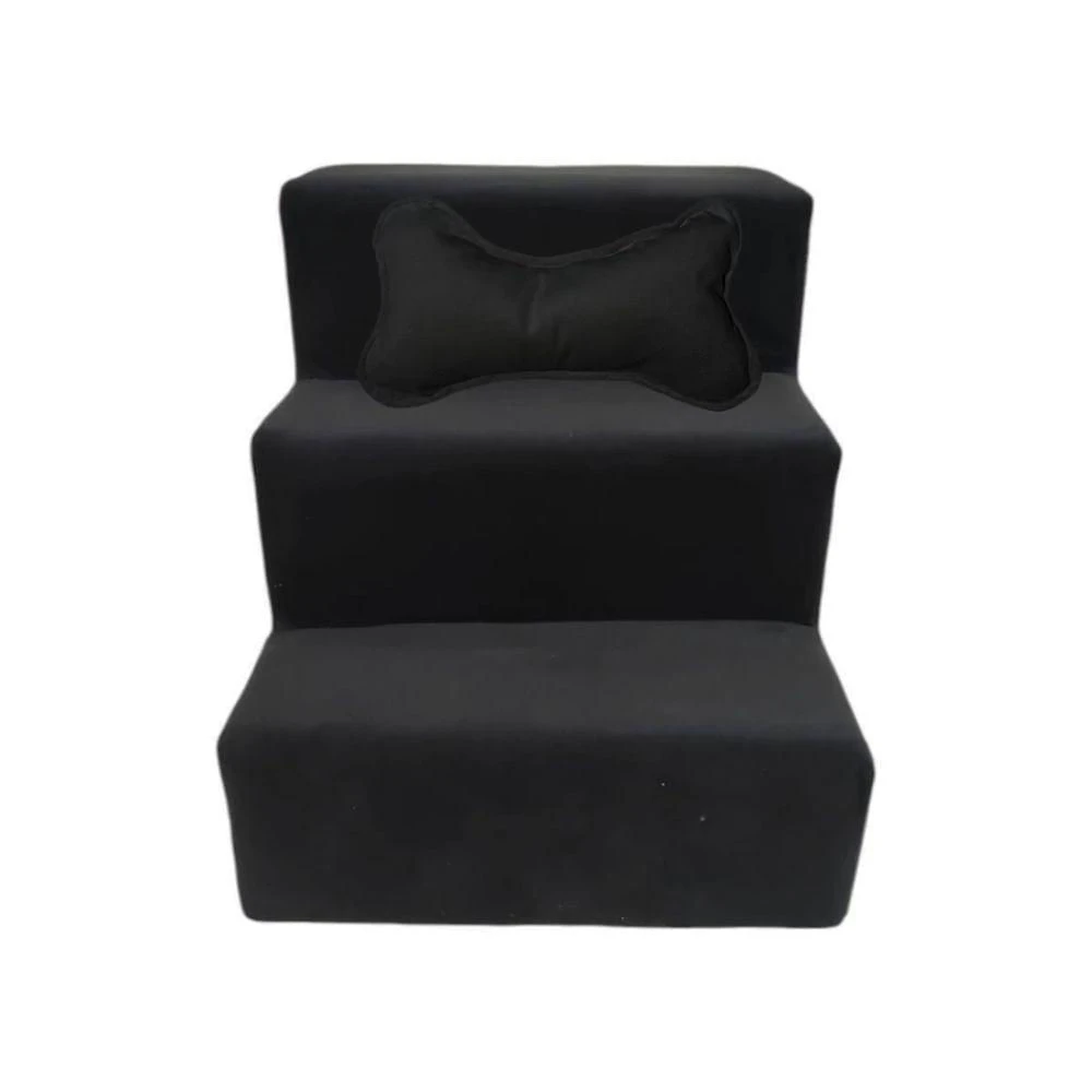 Escada Para Pet 3 Degraus Veludo Para Gatos E Cachorros Preto