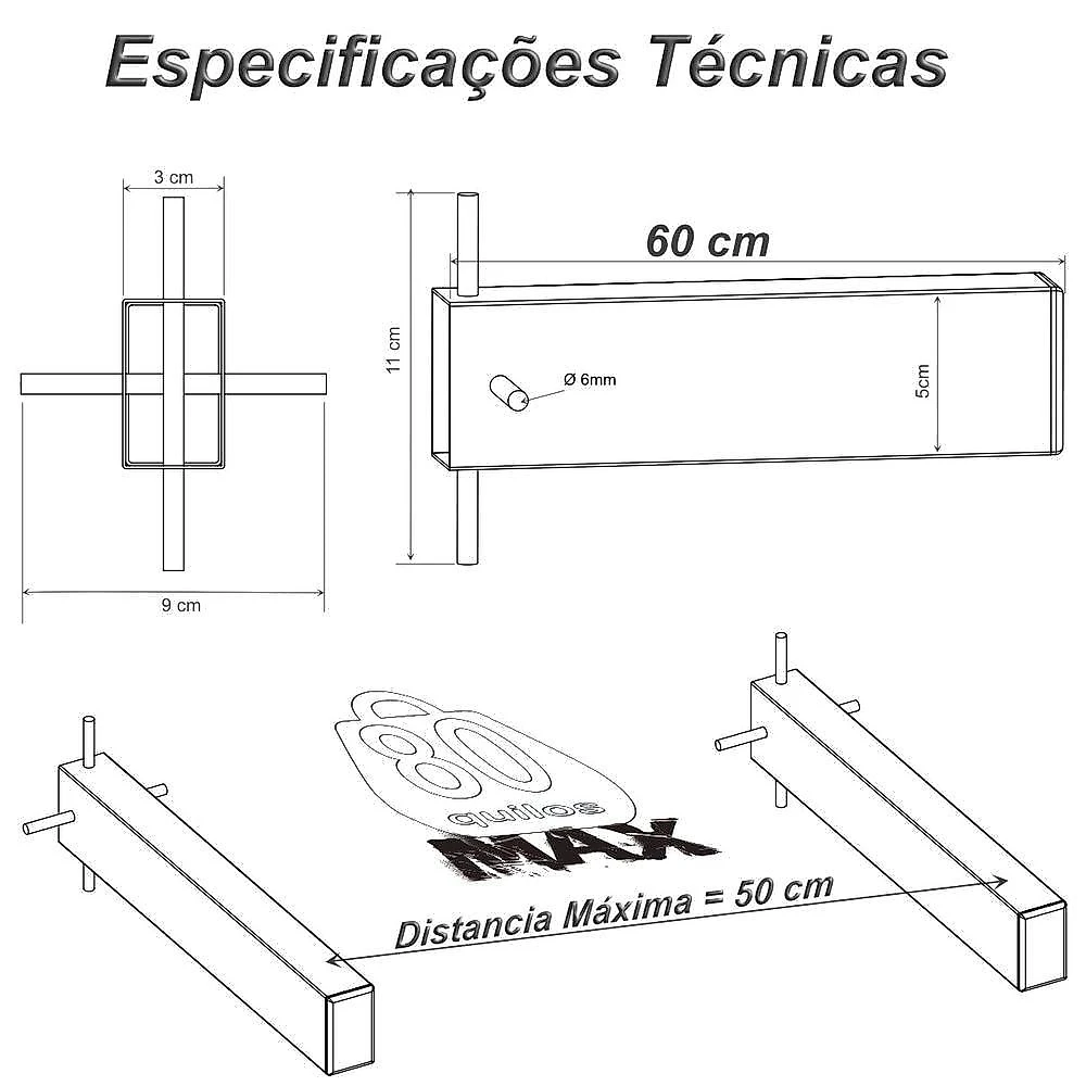 Suporte Pia Chumbar Bancada Aparador Mesa 60 Cm Preto