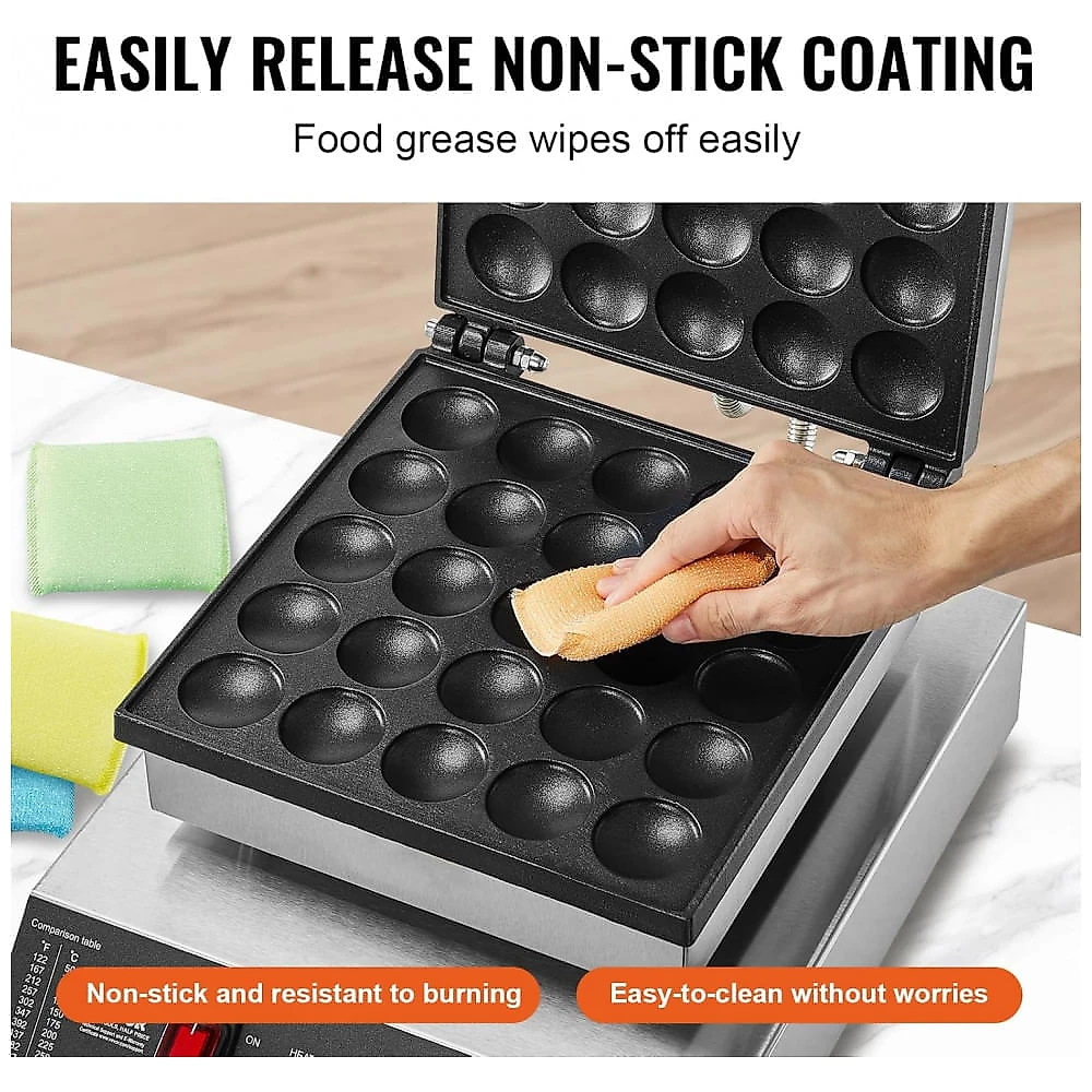 Máquina de Poffertjes Mini Panquecas VEVOR 25 Cavidades Ø43mm Inox Controle de Temperatura 1700W 110V