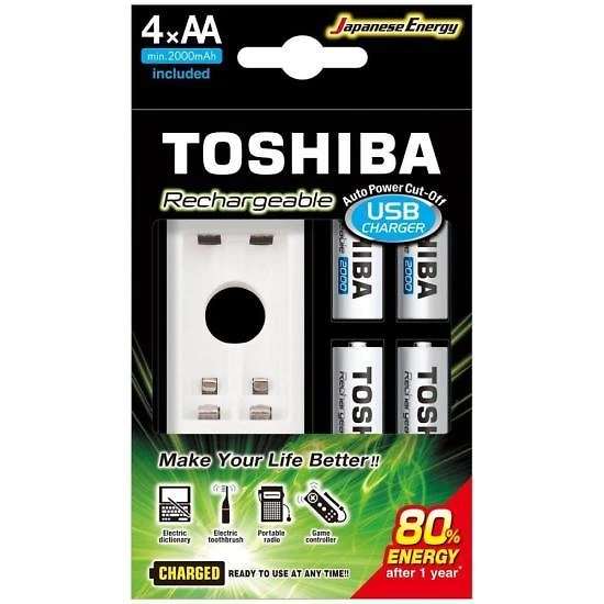 Carregador de pilha usb tnhc-6gme4 cb (com4 pilhas aa 2000 mah) toshiba