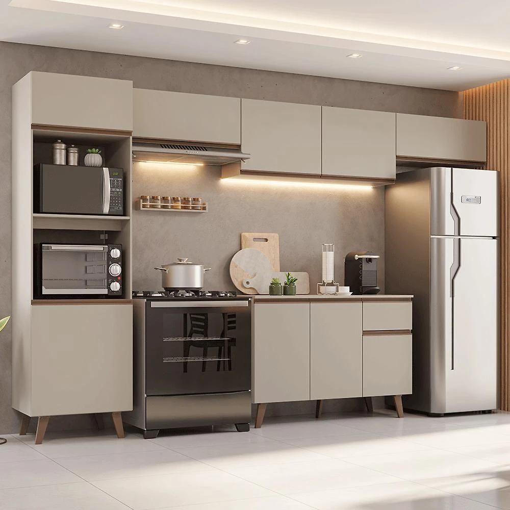 Armário De Cozinha Completa 340 Cm Nice Madesa 01 Crema